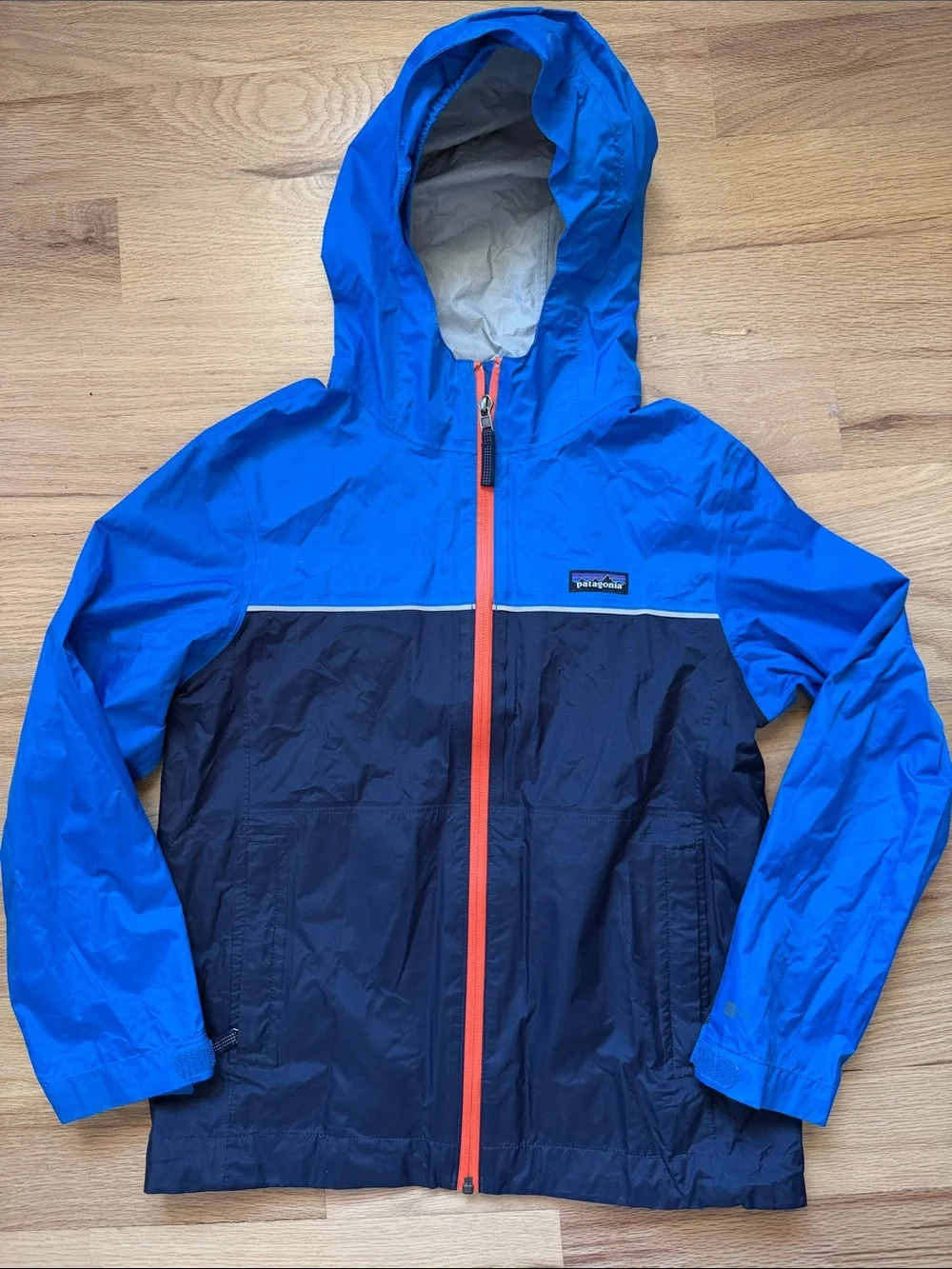 Patagonia Blue/Navy Boys' Torrentshell Rain Jacket with Orange Zipper Sz M (10)